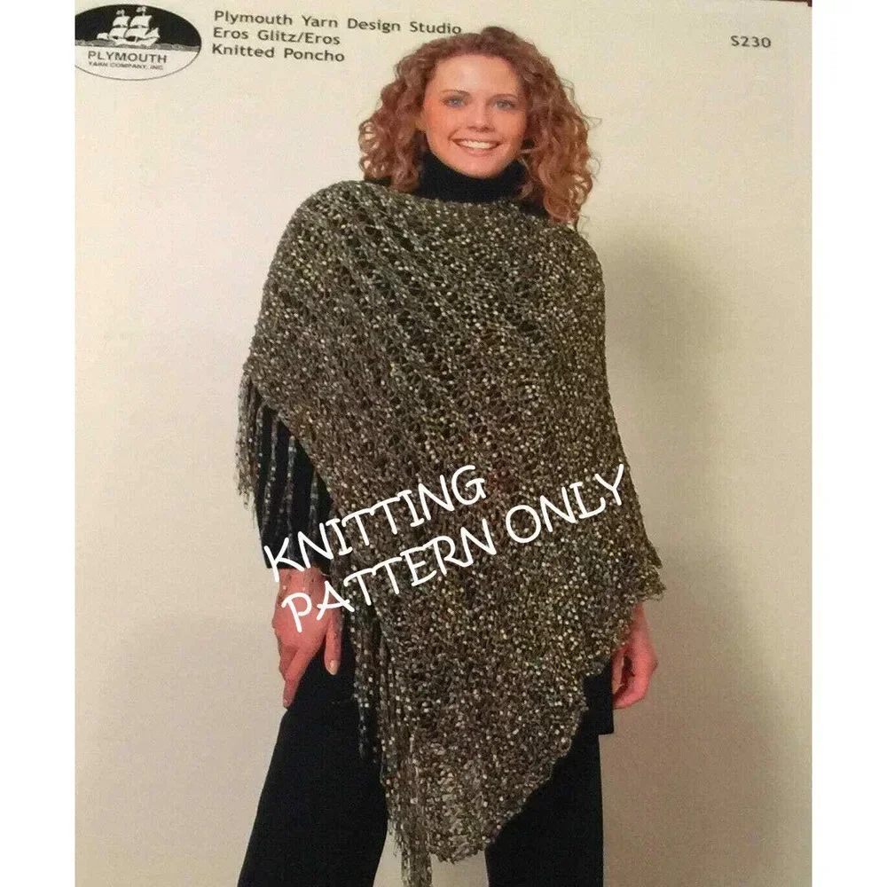 NWT JoAnne Turcotte Plymouth Yarn Design S230 Knitted Poncho Knitting Pattern